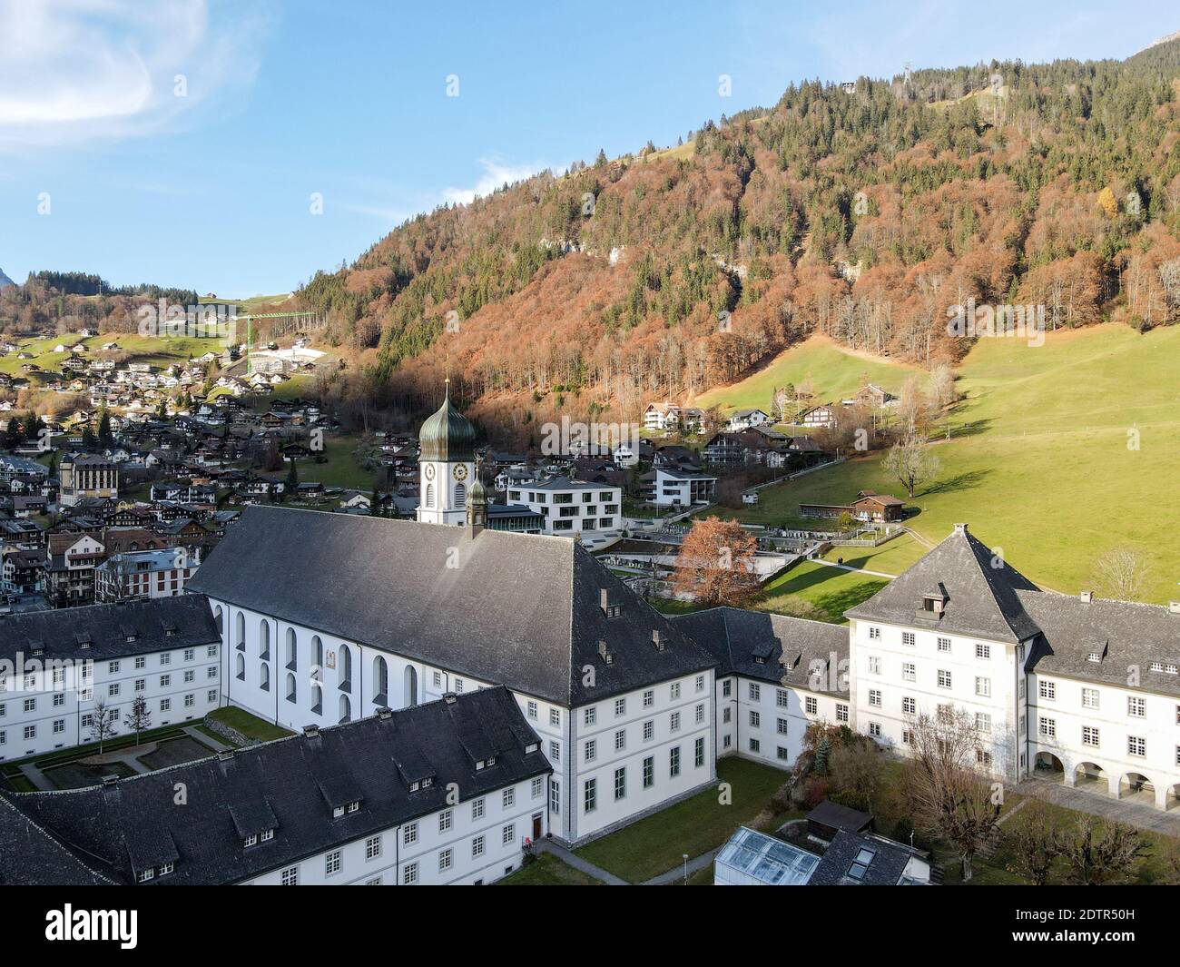 Aerial view at the convent of Engelberg on the Swiss Alps Stock Photo ...