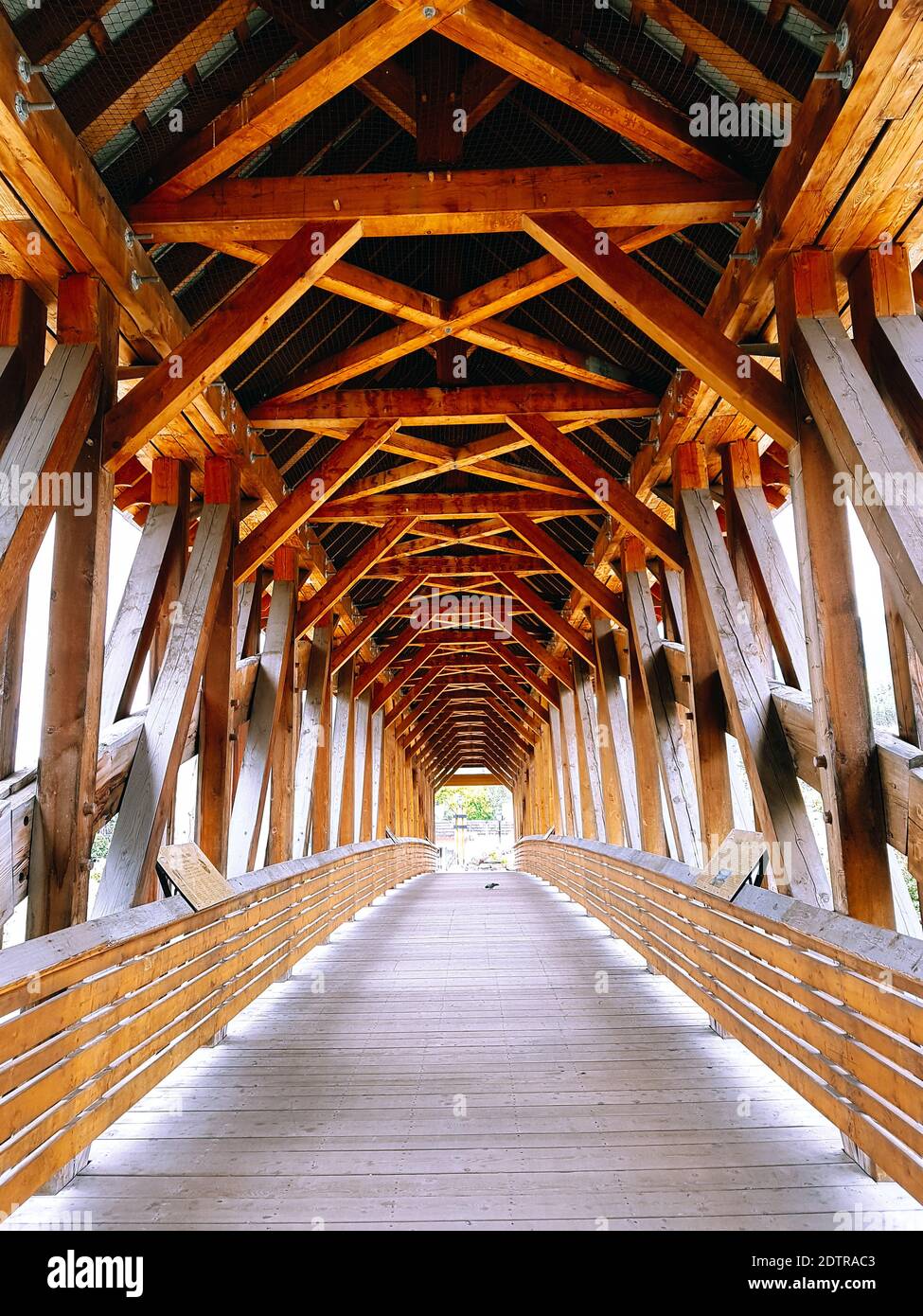 View of the pedestrian bridge in Golden city, Canada. Nobody Stock Photo
