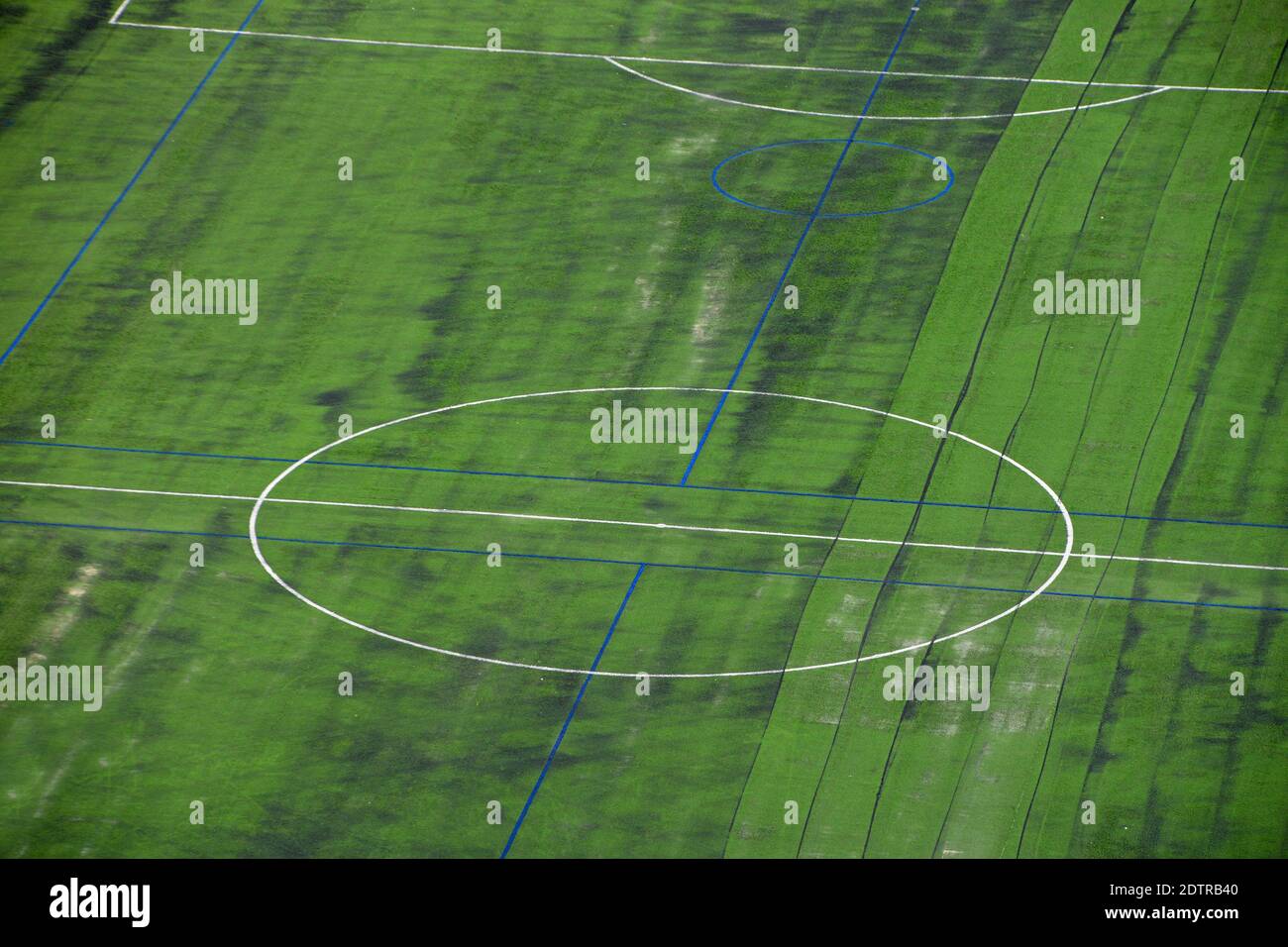 High Angle View Of Empty Soccer Field Stock Photo