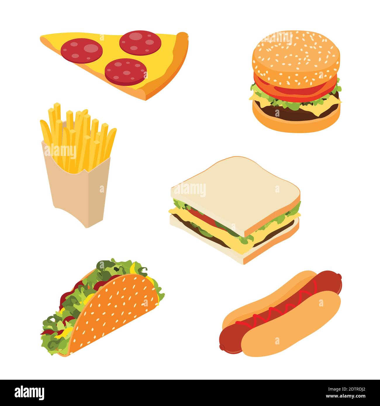 Set of fast food : french fries, hotdog, sandwich, burger hamburger or ...