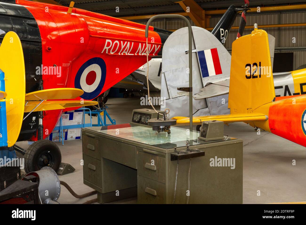 Link Trainer table, also known as the 'Blue box' and 'Pilot Trainer', Newark Air Museum, near Newark-on-Trent, Nottinghamshire, UK. Stock Photo