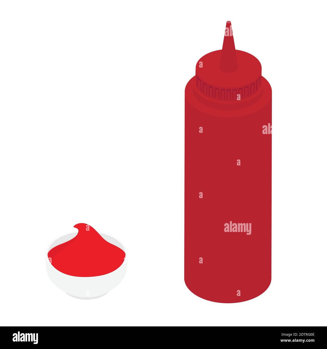 Squeeze ketchup bottle and tomato ketchup in a bowl isolated on white background. Tomato ketchup