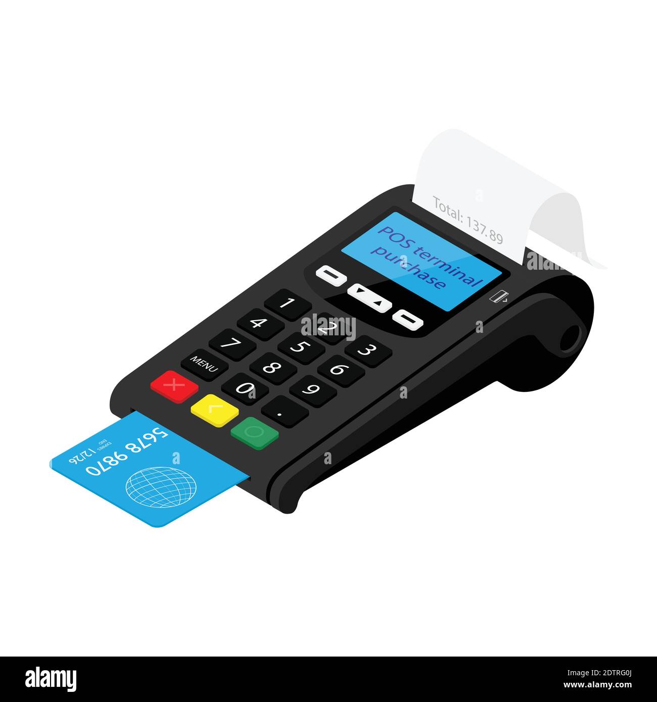 POS Terminal payment machine and bank credit card isolated on white ...