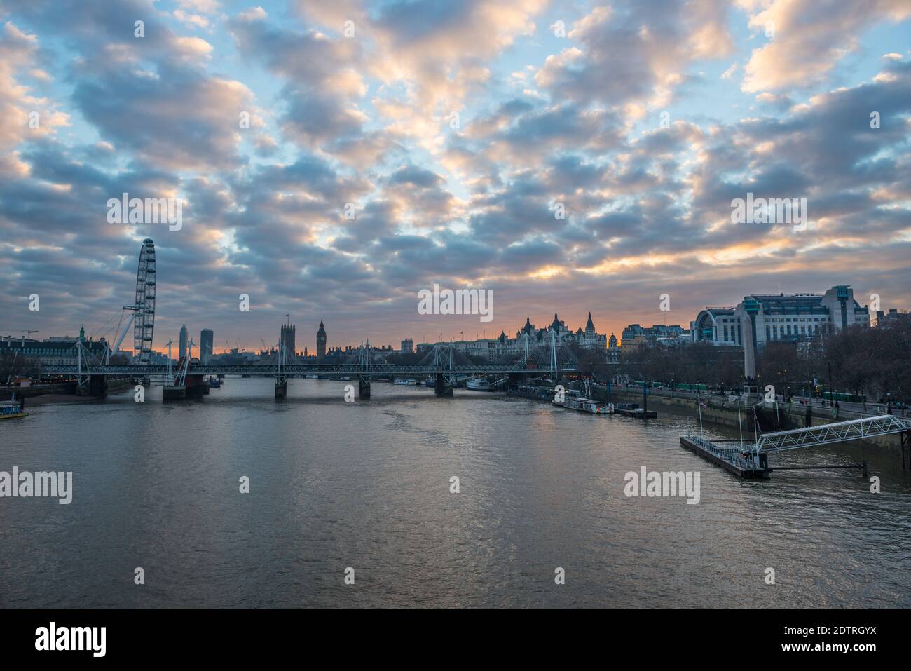 Sunset over the Thames River in London, England. Stock Photo