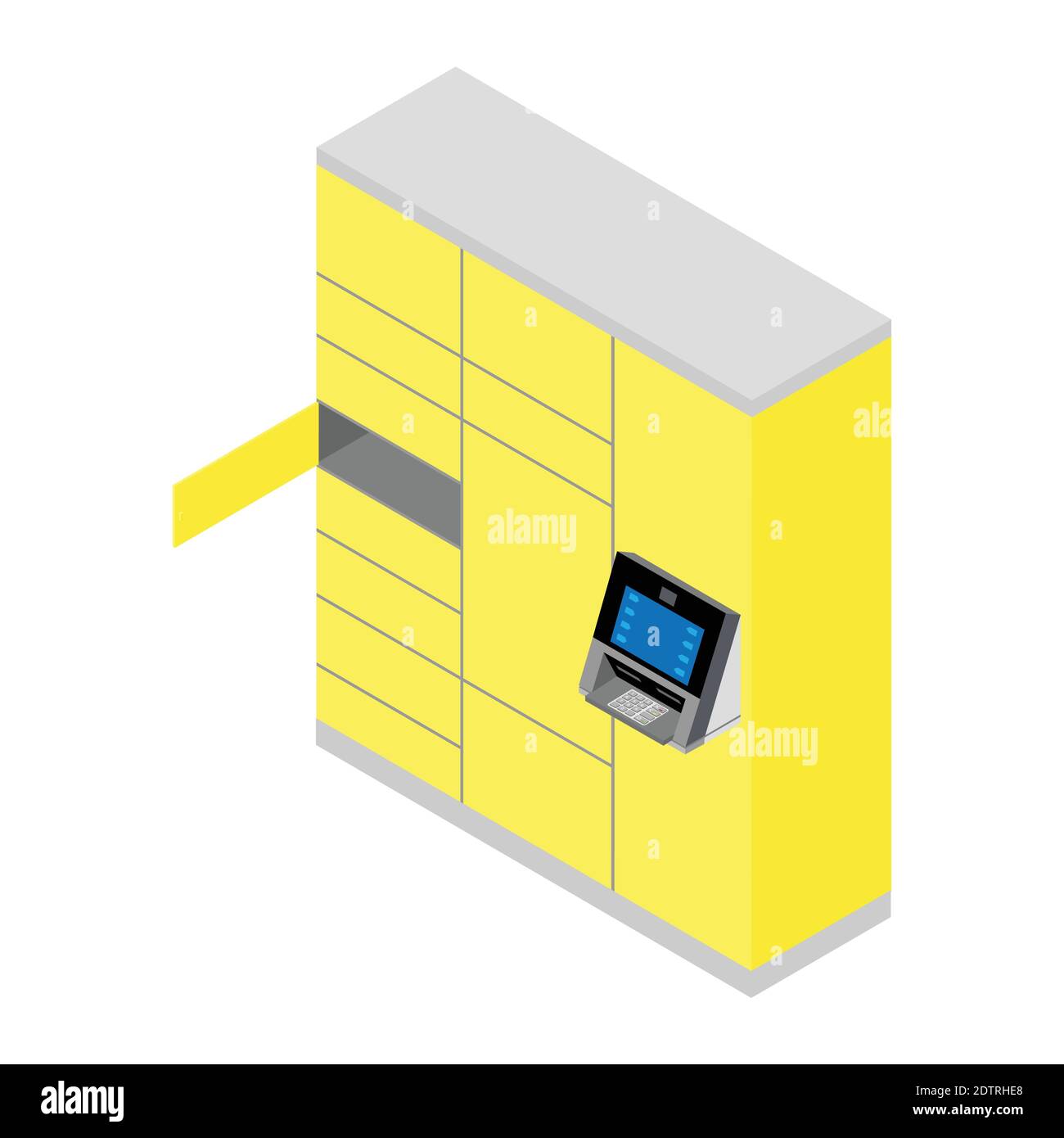 Parcel delivery station. Self service modern mass production standard city terminal from which customers can pick up and ship mails and packages. Stock Vector