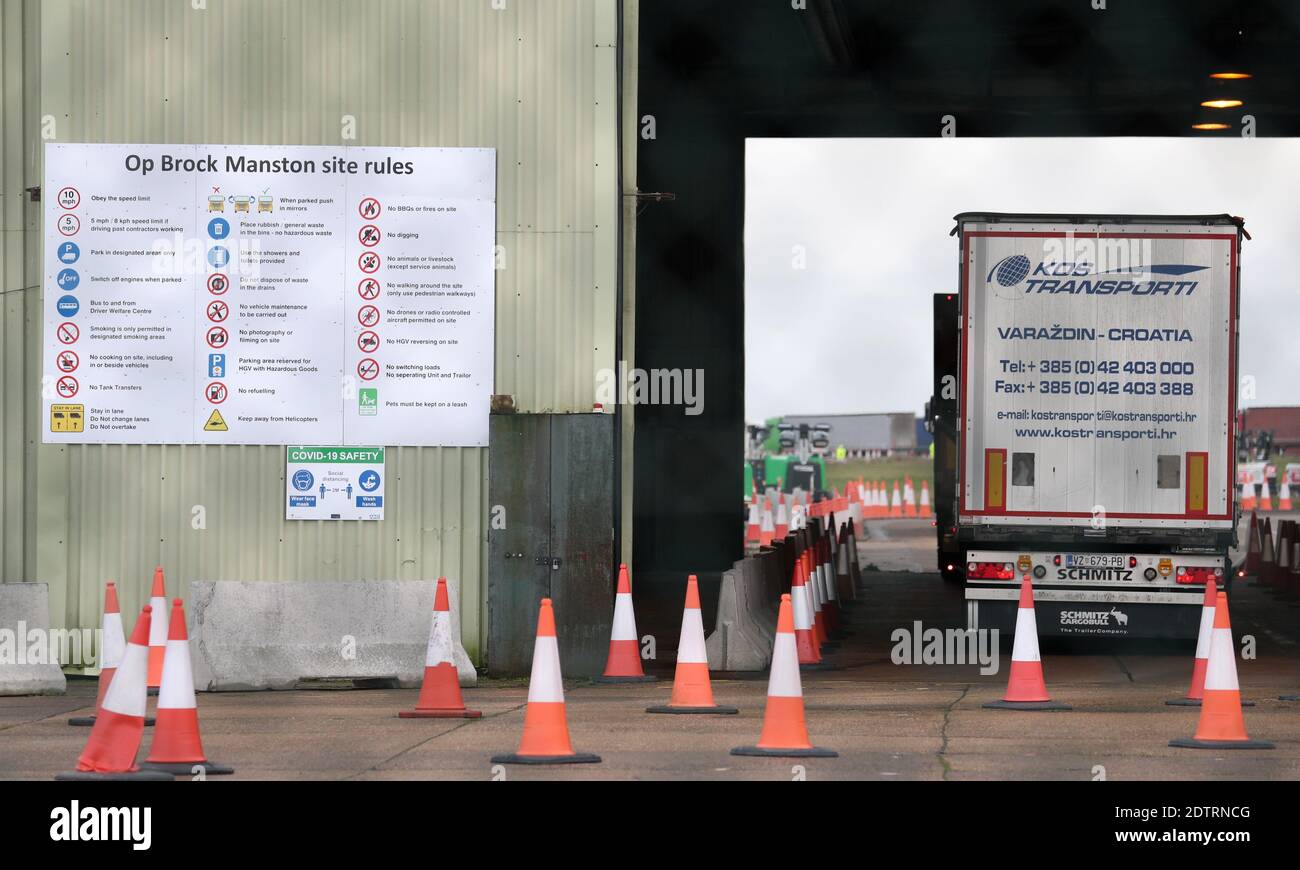 Lorry Entry Lorries make their way into the lorry park at Manston Airport, Kent ...