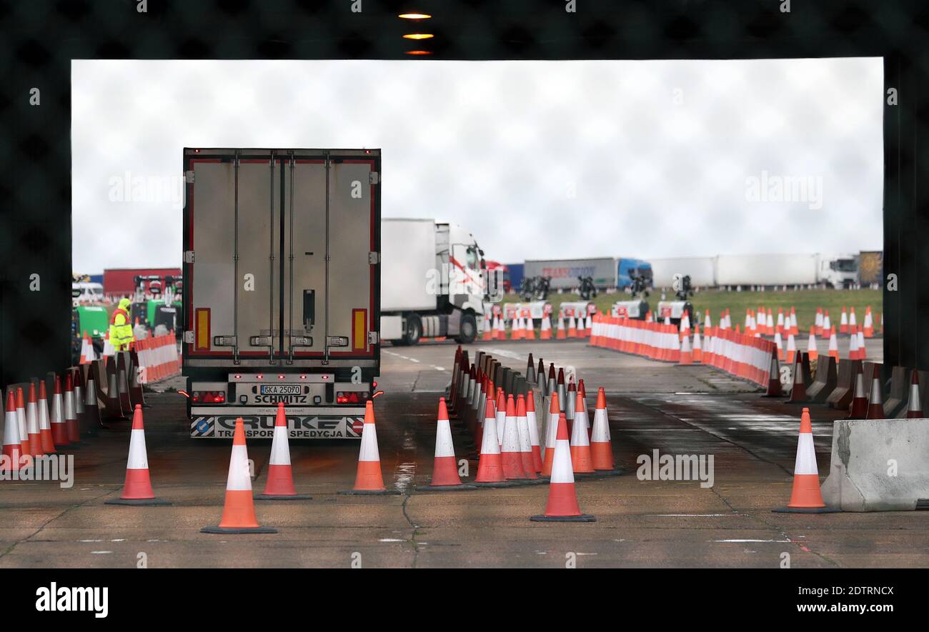 Lorry Entry Lorries make their way into the lorry park at Manston Airport, Kent ...