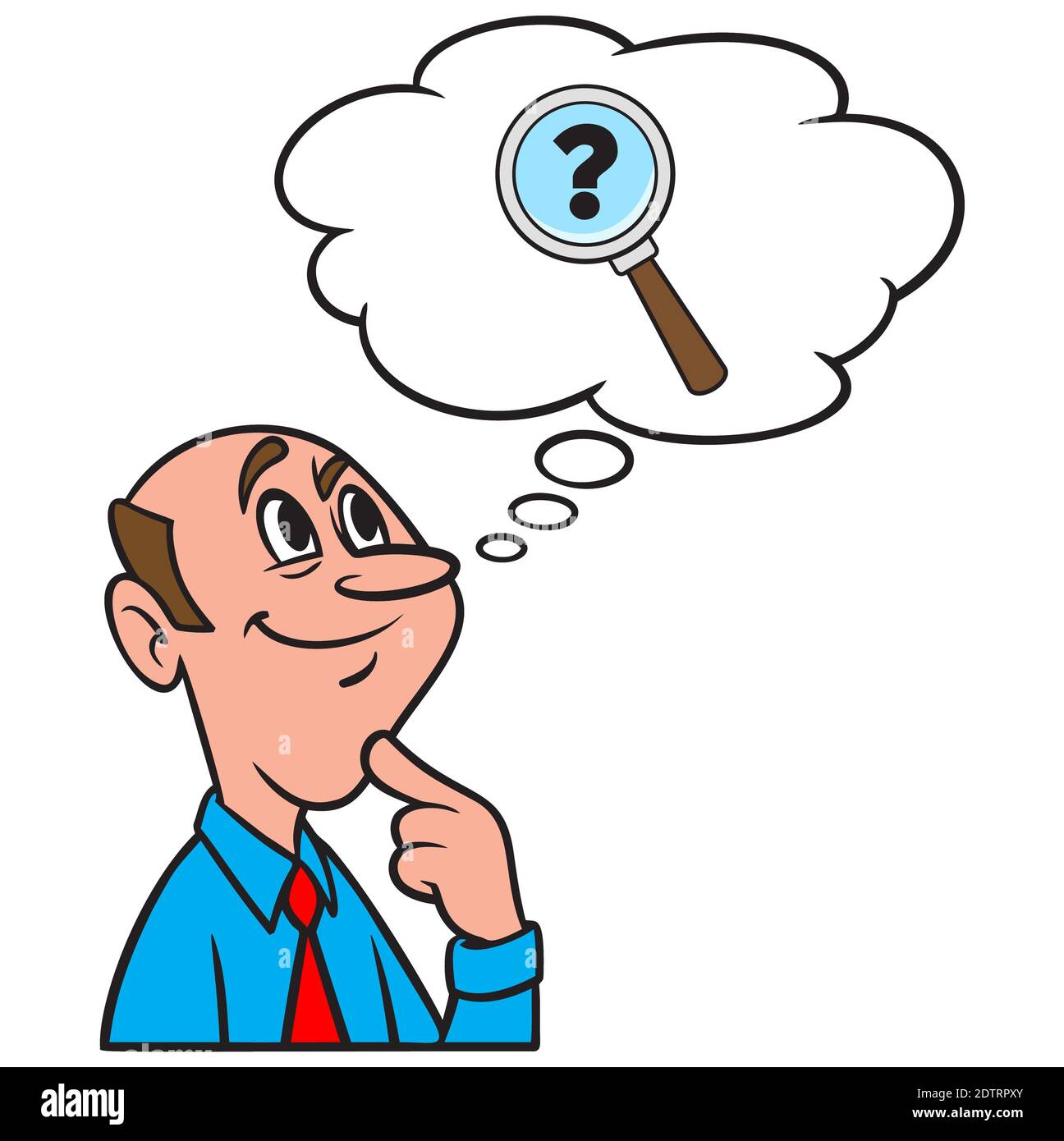 Thinking about an Unsolved Mystery - A cartoon illustration of a man thinking about an Unsolved Mystery. Stock Vector