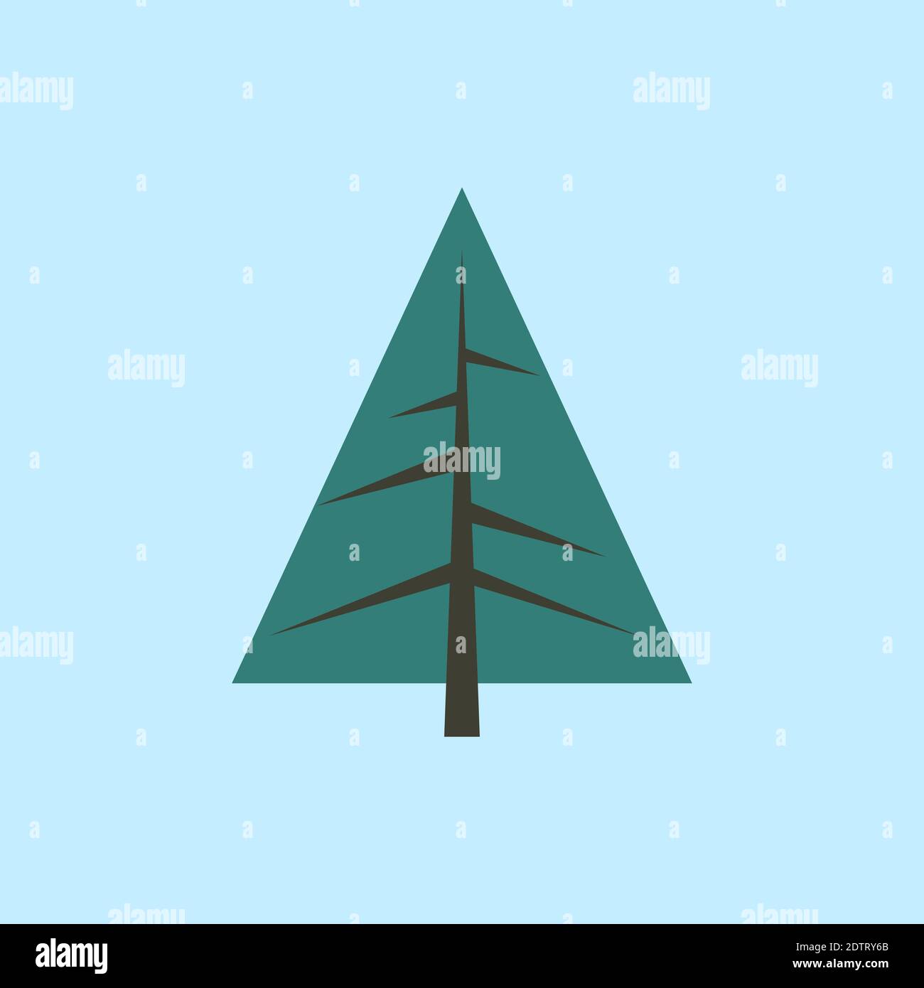 Stylized green and gray pine tree on ice blue background. Stock Vector