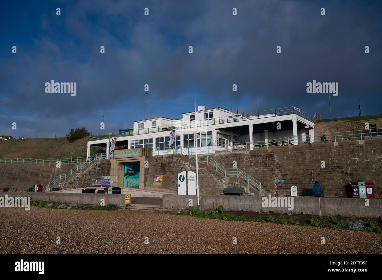 Saltdean Brighton East Sussex UK - The Whitecliffs seaside cafe overlooking the sea and under cliff walk Stock Photo