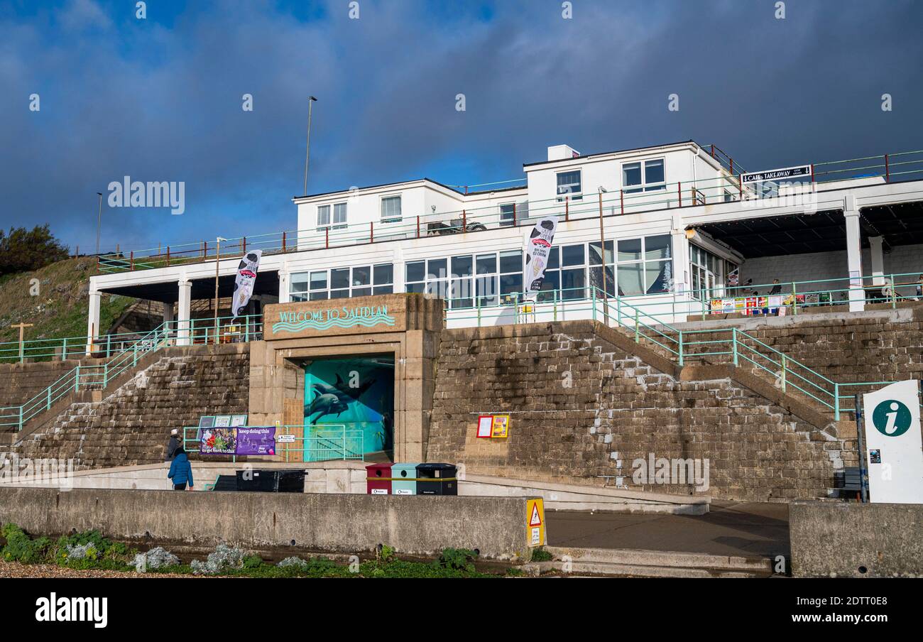 Saltdean Brighton East Sussex UK - The Whitecliffs seaside cafe overlooking the sea and under cliff walk Stock Photo