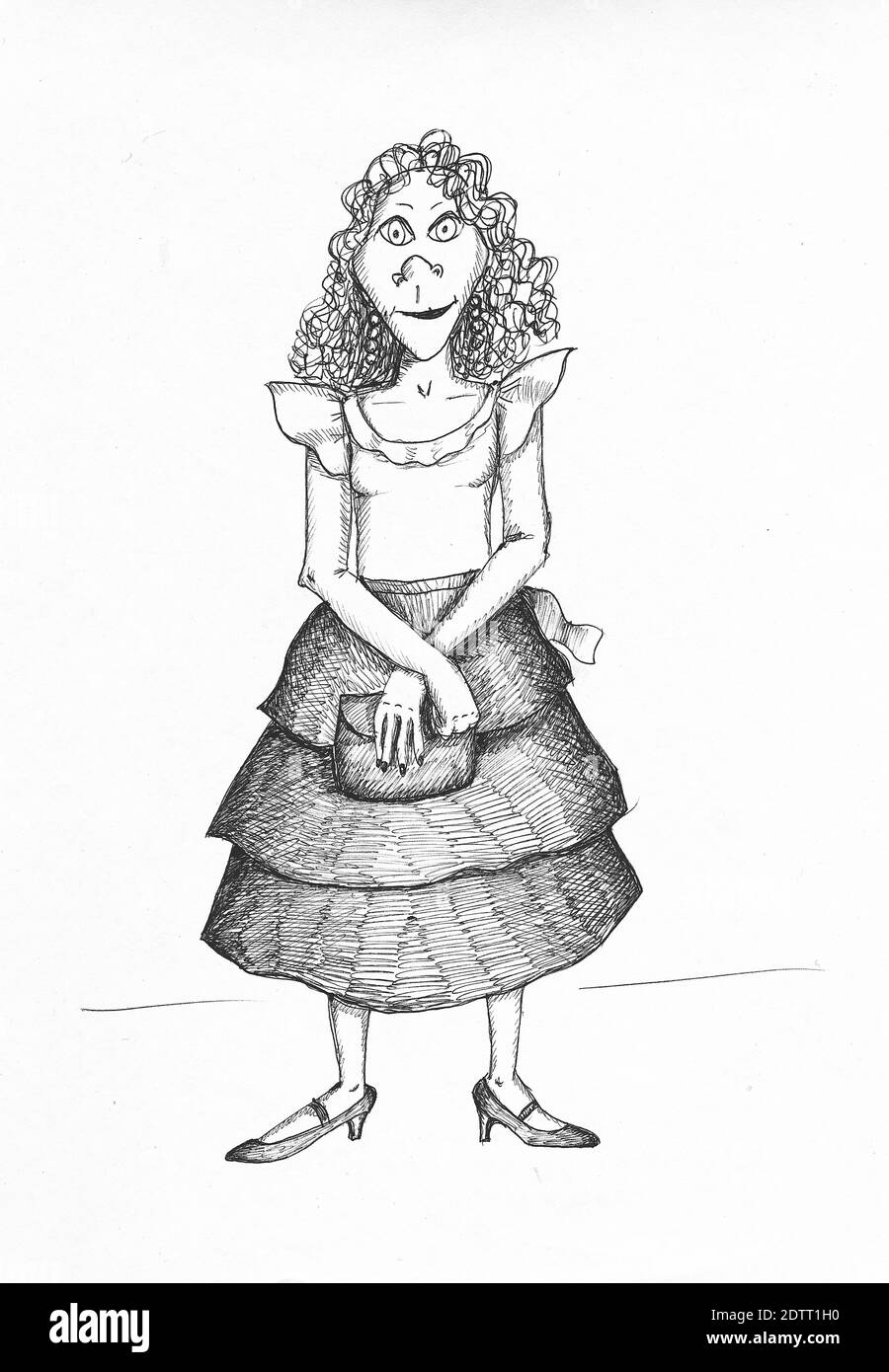 Woman wearing a flounce dress. Illustration. Stock Photo