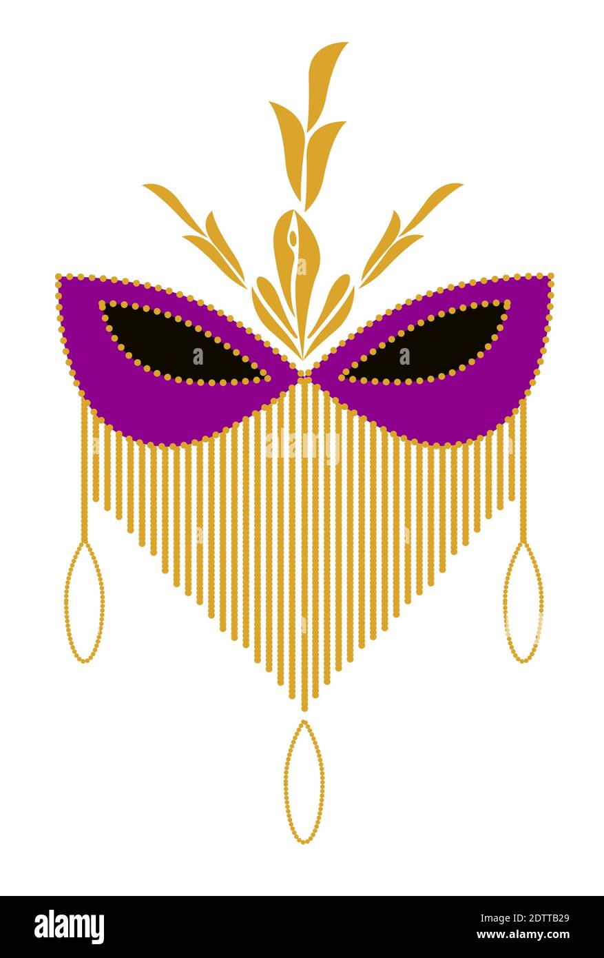 Colorful carnival mask decorated with beaded veil. Mardi Gras mask. Isolated vector illustration on white background. Stock Vector