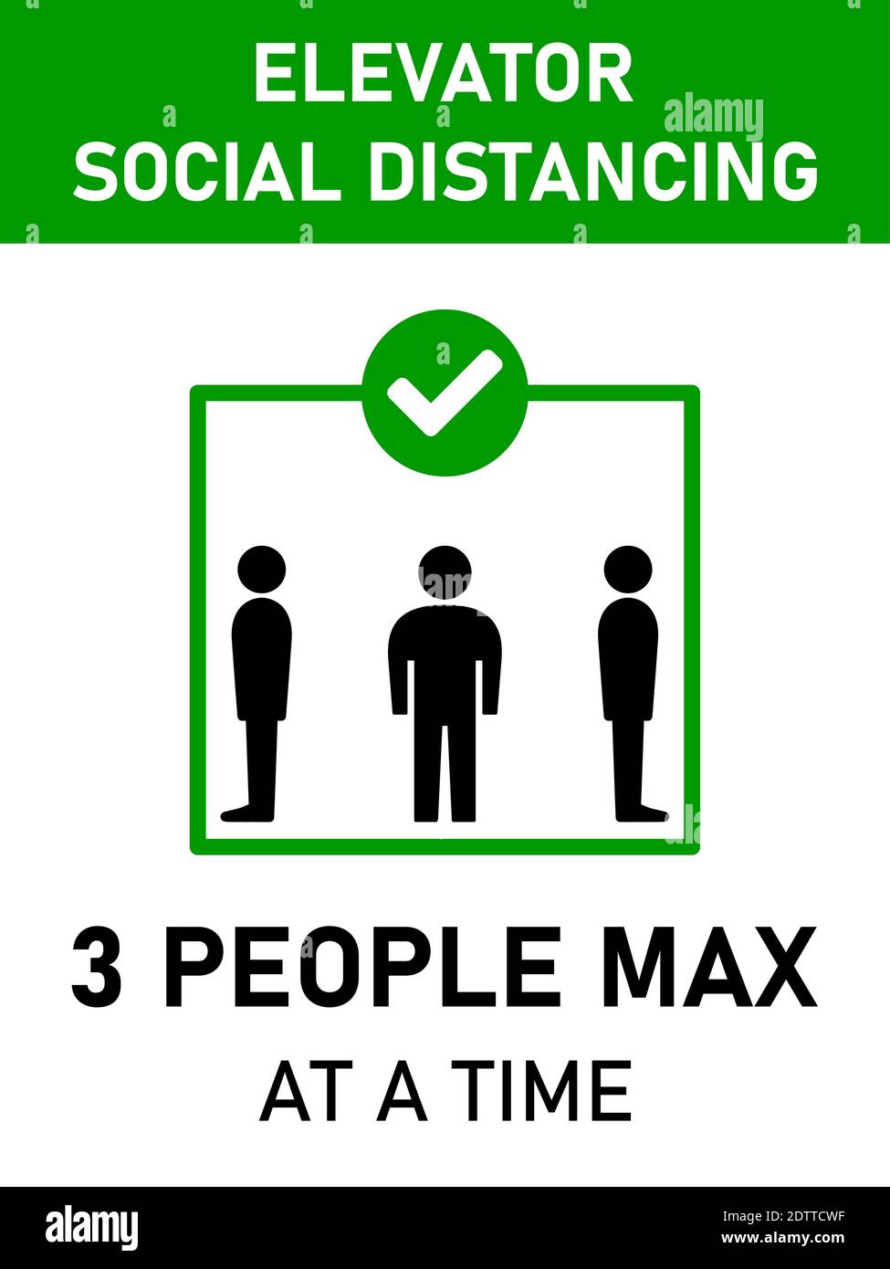 Elevator Social Distancing 3 People Max at a Time Vertical Warning Sign with an Aspect Ratio of 3:4. Vector Image. Stock Vector