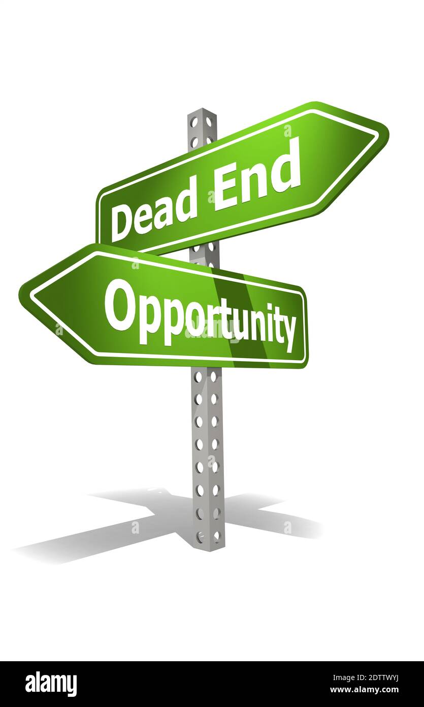 A 3d rendering of road signs with "Dead end" and "Opportunity" writings Stock Photo