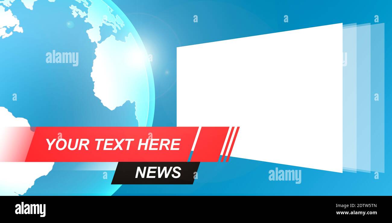 Template Mockup For Breaking News Screen On Tv Video Online Newspapers And Magazines Copyspace To Insert Image And Text Blue Background And Shining Globe With Space For Name Stock Photo Alamy