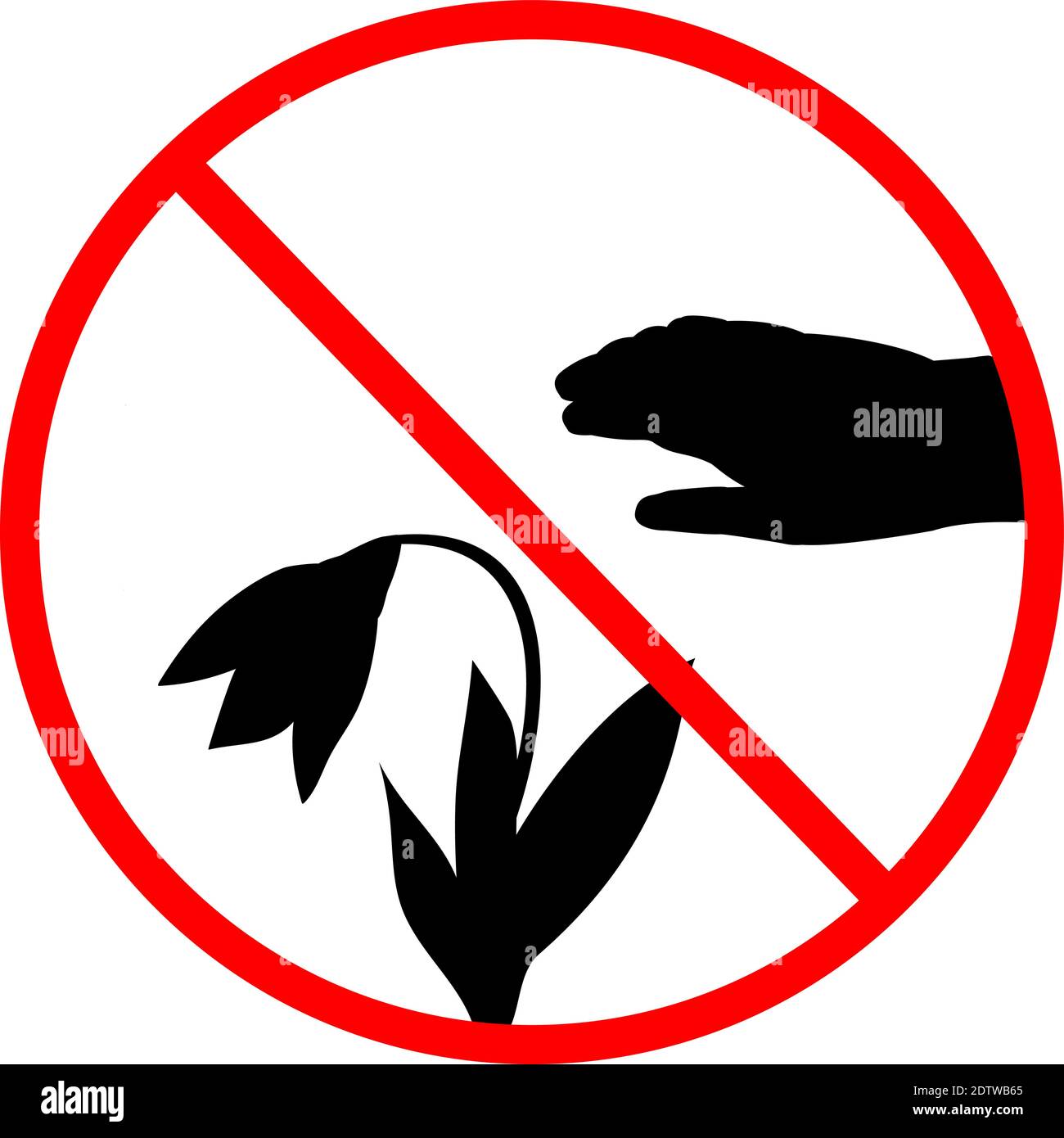 Stop do not pluck flowers sign silhouette. Illustration symbol icon