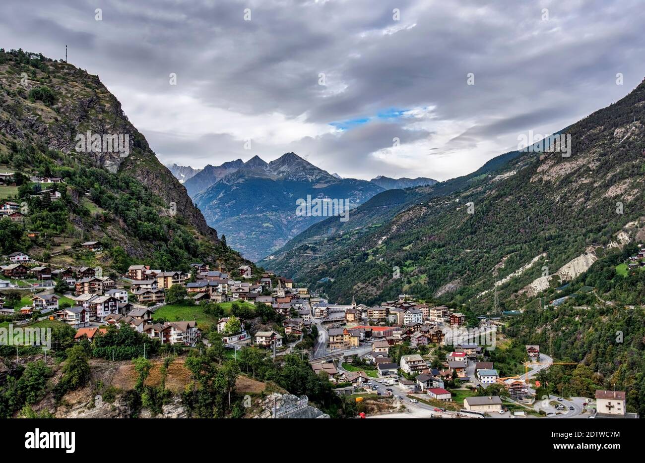 View towards Stalden in Canton of Valais in Switzerland Stock Photo