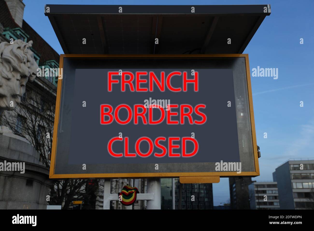 French Borders Closed Traffic Information Board Message Sign Red Stock Photo