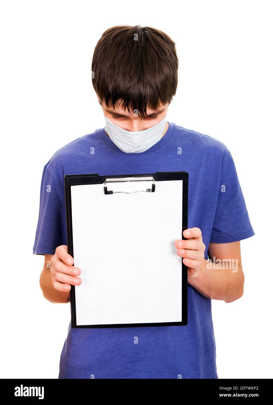 Sad Young Man with the Empty Clipboard on the White Background Stock ...