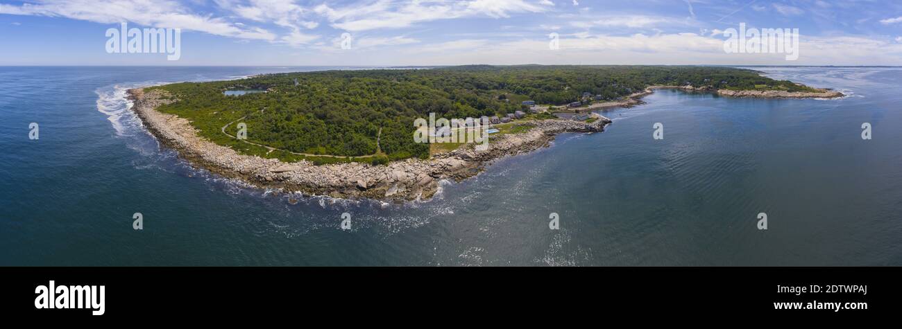 Halibut Point State Park and grainy quarry aerial view panorama and the coast aerial view in town of Rockport, Massachusetts MA, USA. Stock Photo