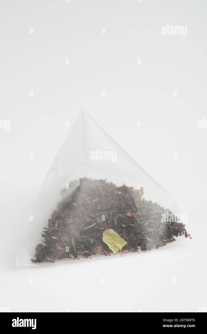 One unused teabag isolated on white studio background Stock Photo