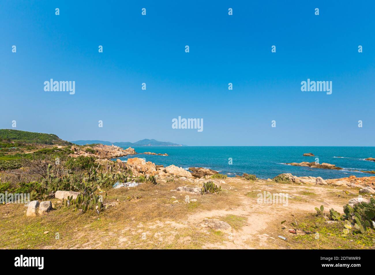 Beautiful sunny view on The Sea Cliff of Stone Plates View close to Qui Nhon and Tuy Hoa, Vietnam. Stock Photo