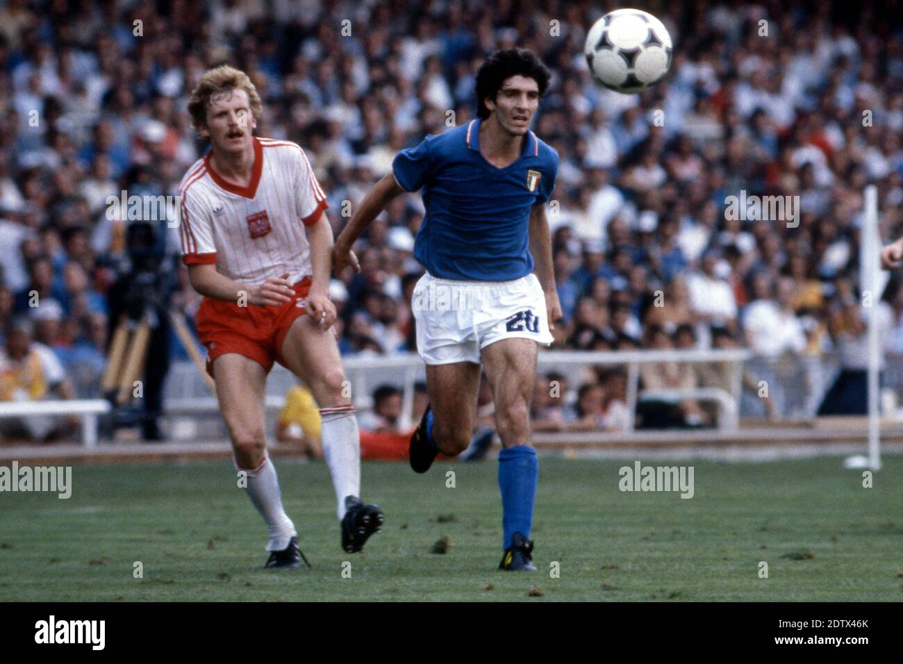 1982 World Cup Poland v Italy Paolo Rossi (blue shirt) of Italy in