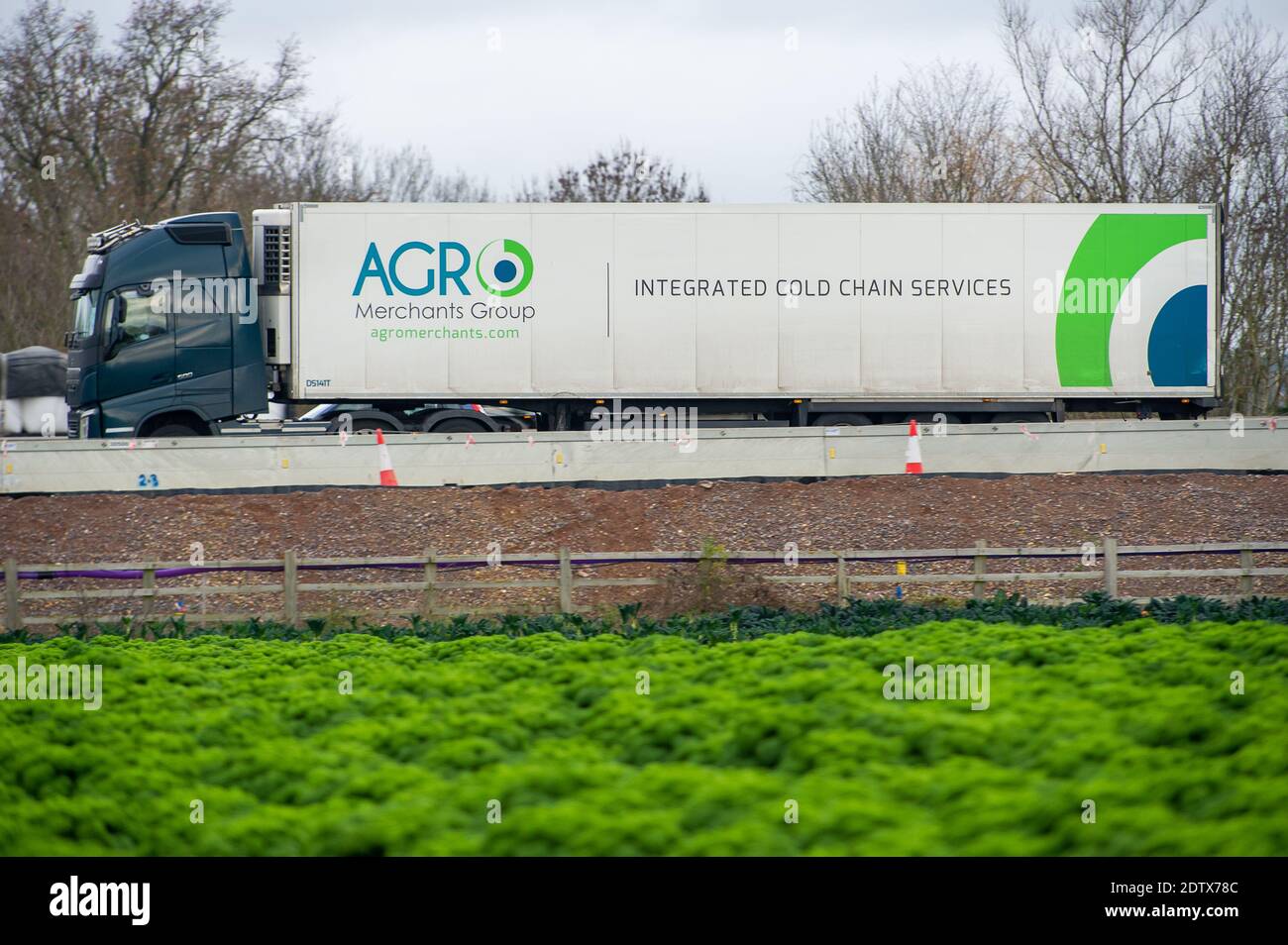 Dorney, UK. 22nd December, 2020. An AGR cold chain services truck. Following the new Covid-19 variant in the South East of England, France have closed their channel ports to UK freight. Despite, this it was business as usual today as there were plenty of freight shipments still being transported on the M4. The action by Emmanuel Macron the President of France may lead to some temporary shortages of imported citrus fruit and vegetables from the EU, however, the French action appears to only be strengthening the campaign to buy British. Credit: Maureen McLean/Alamy Stock Photo