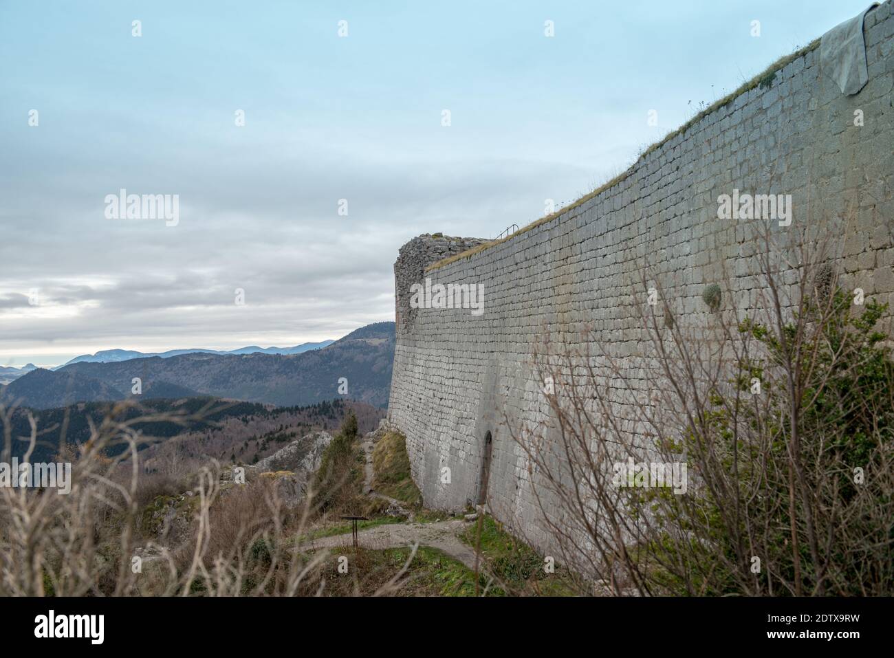 Cathar castle of Montsegur in Ariege, Occitanie in south of France. Stock Photo