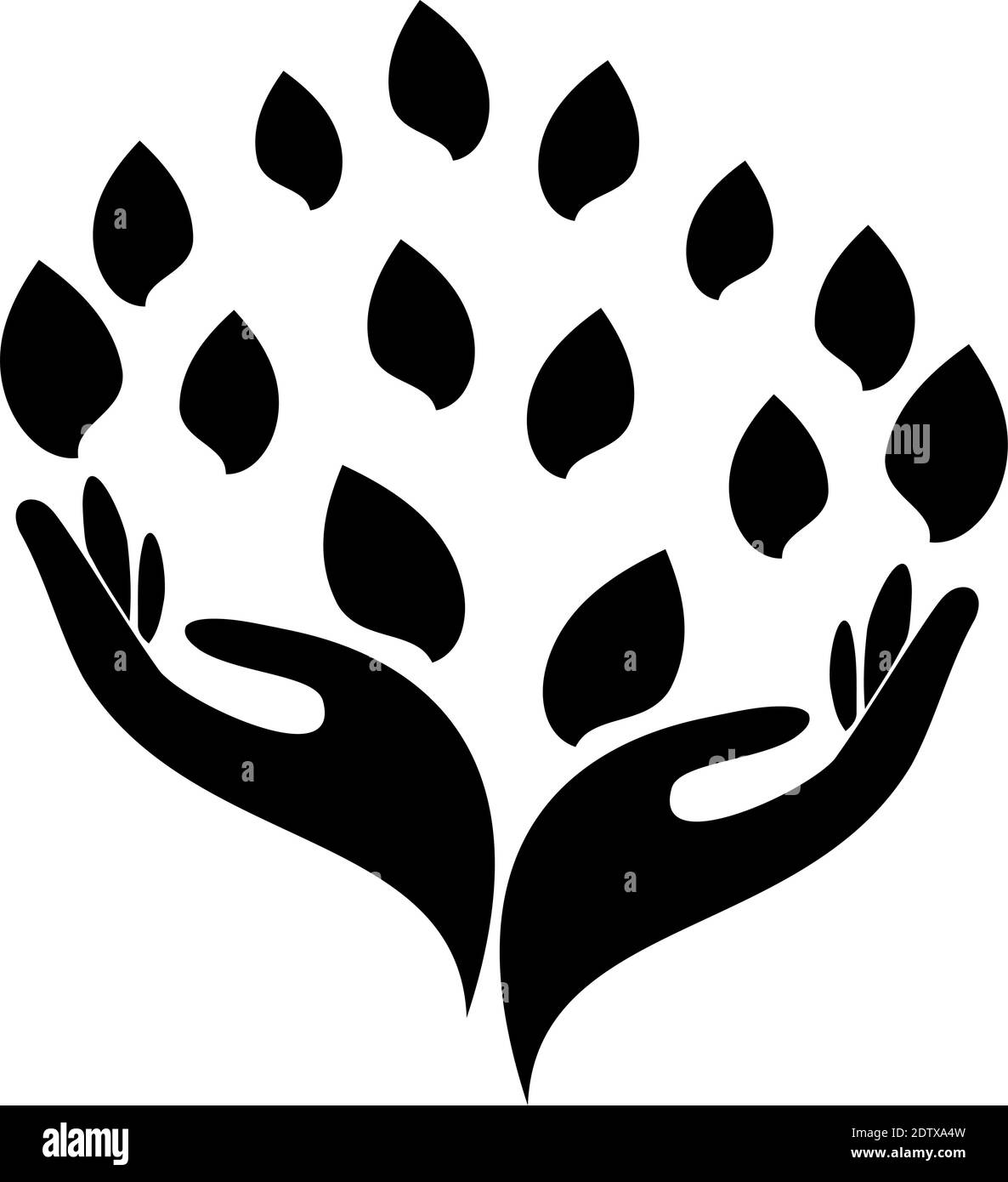 Two hands, leaves, tree, gardener, naturopath, logo Stock Vector