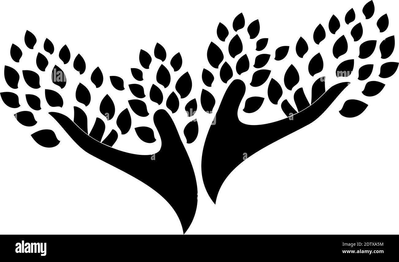 Two hands, leaves, tree, gardener, naturopath, logo Stock Vector