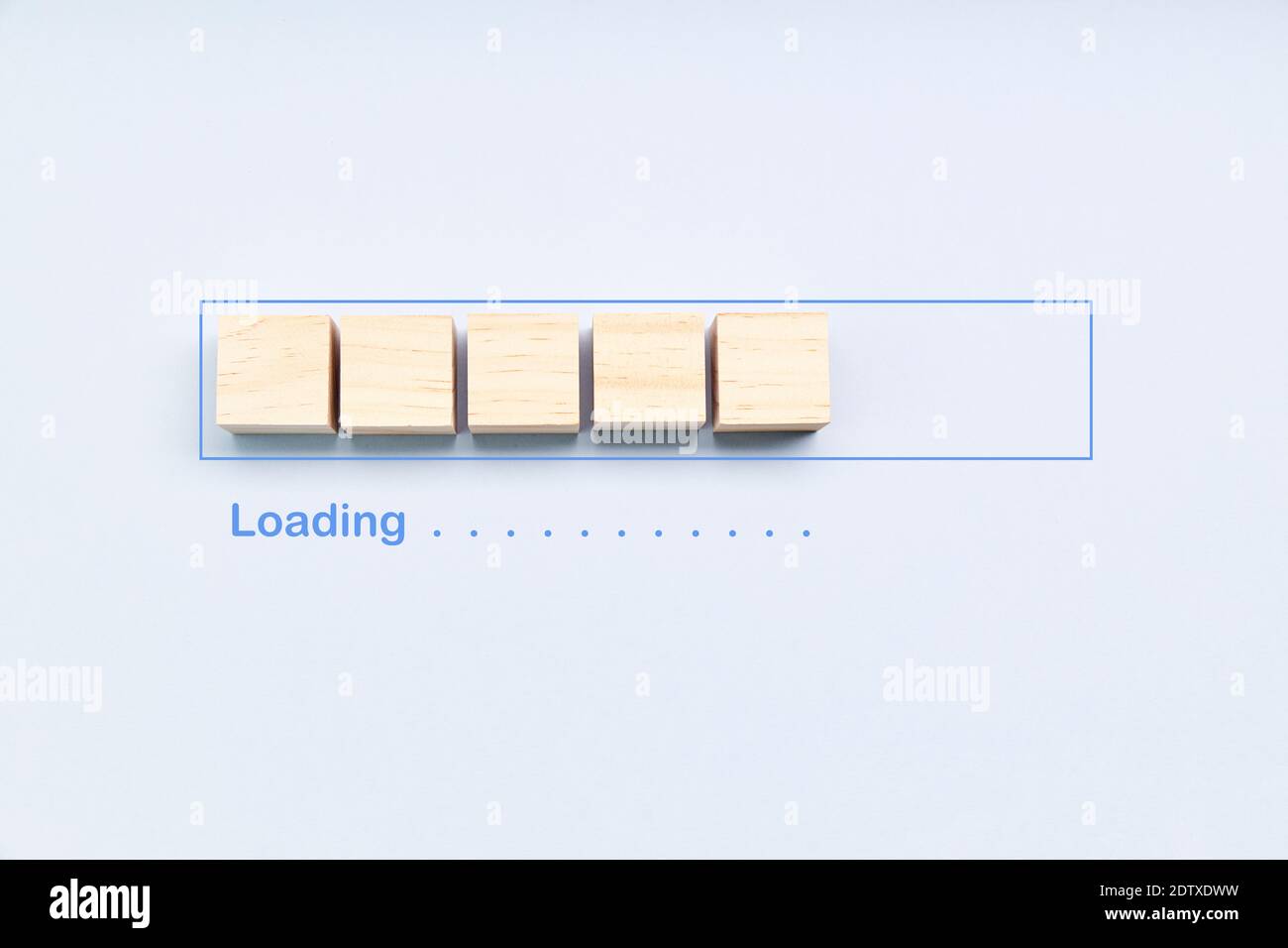 Loading the progress bar with wooden cubes. Download progress. Loading status Stock Photo