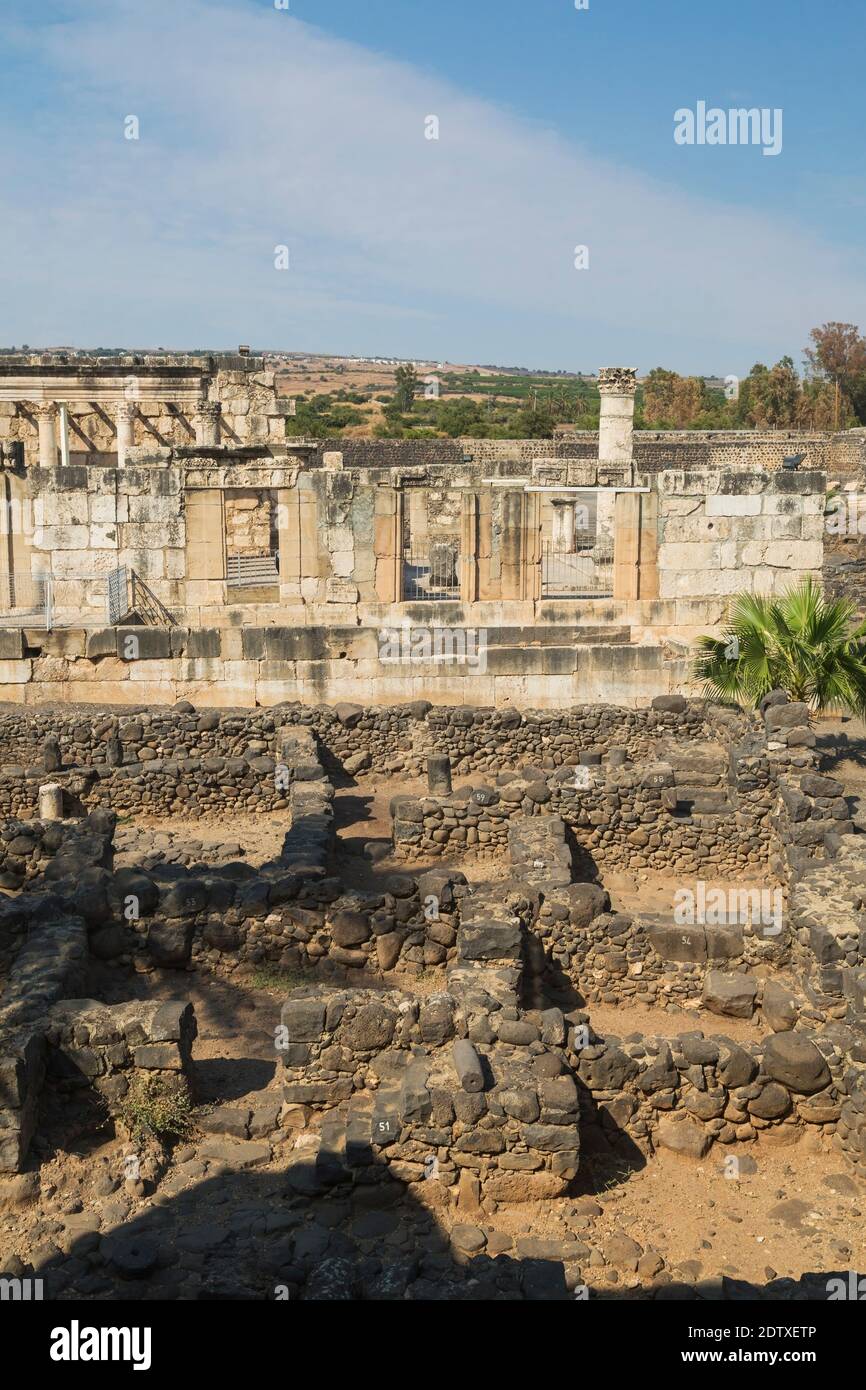 Old ruins of The White Synagogue and ancient Capernaum, Sea of Galilee ...