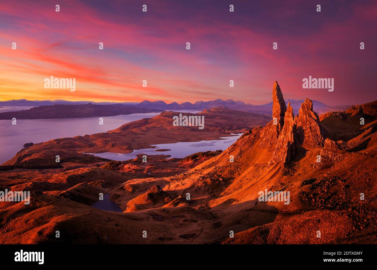 Old Man of Storr the Isle of Skye sunrise Trotternish peninsula the Old Man of Storr Isle of Skye Scotland The Highlands Scotland UK GB Europe Stock Photo