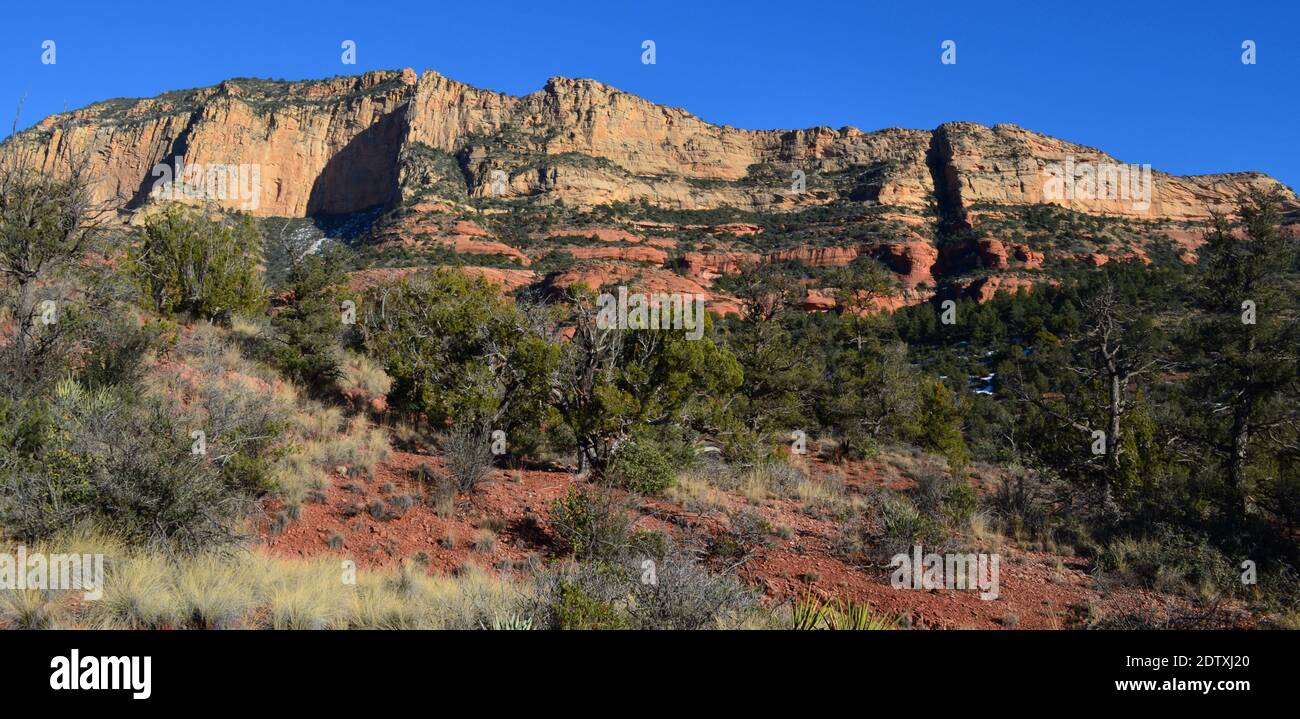 Colorful rock striations in the rock formations in Sedona Stock Photo
