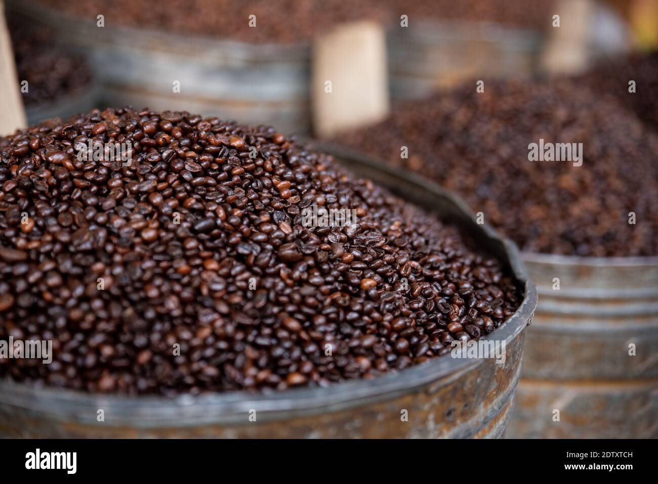 Coffee beans in containers Stock Photo Alamy