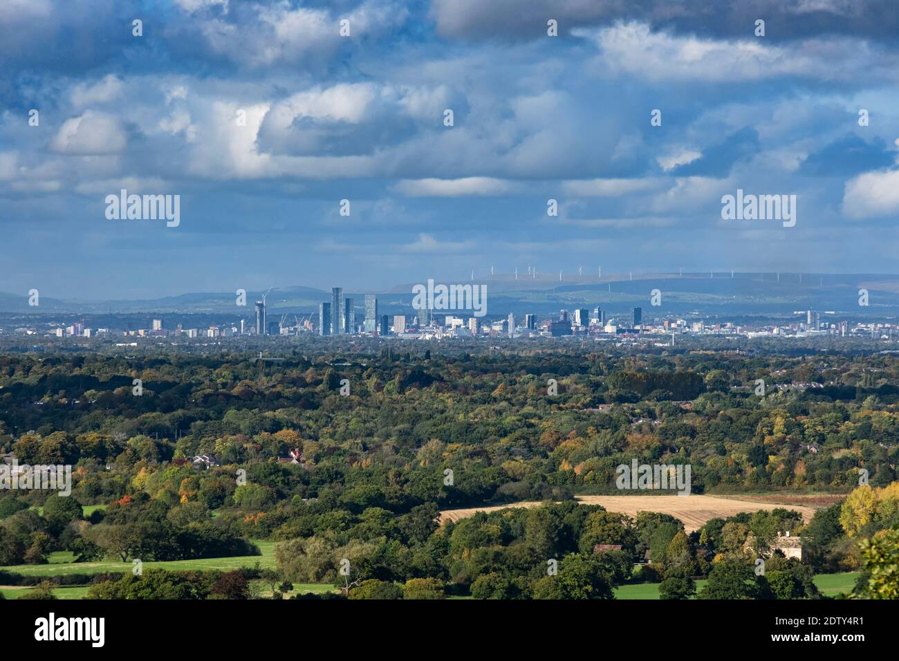 City of Manchester from Stormy Point in autumn, Alderley Edge, Cheshire, England, UK Stock Photo