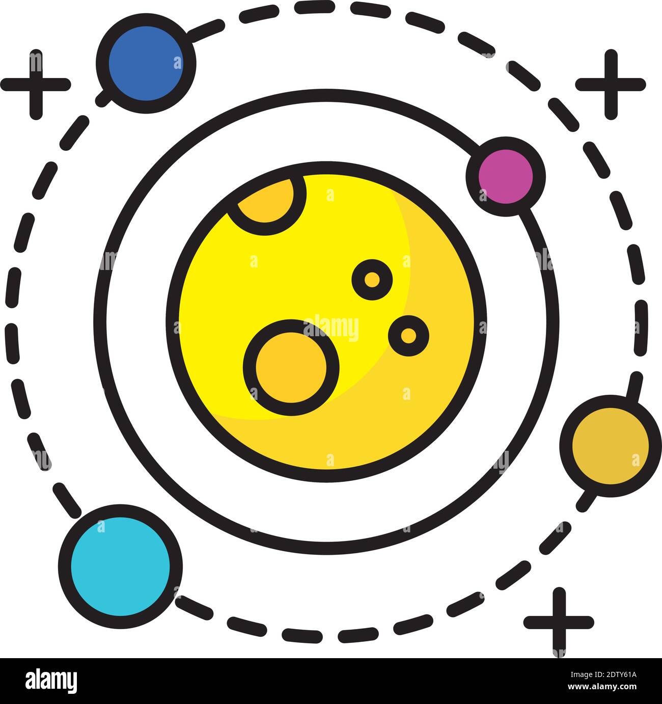 planet with four satellites orbiting around line and fill style icon ...