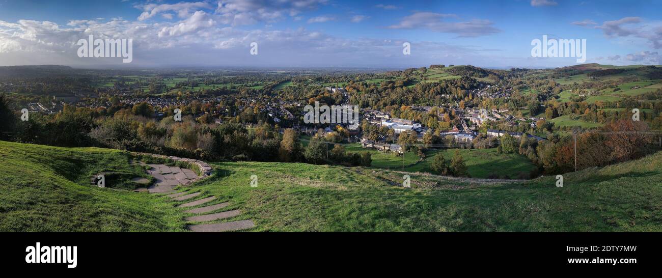 Panoramic View of the Cheshire Plain over Bollington, viewed from White Nancy, Bollington, Cheshire, England, UK Stock Photo