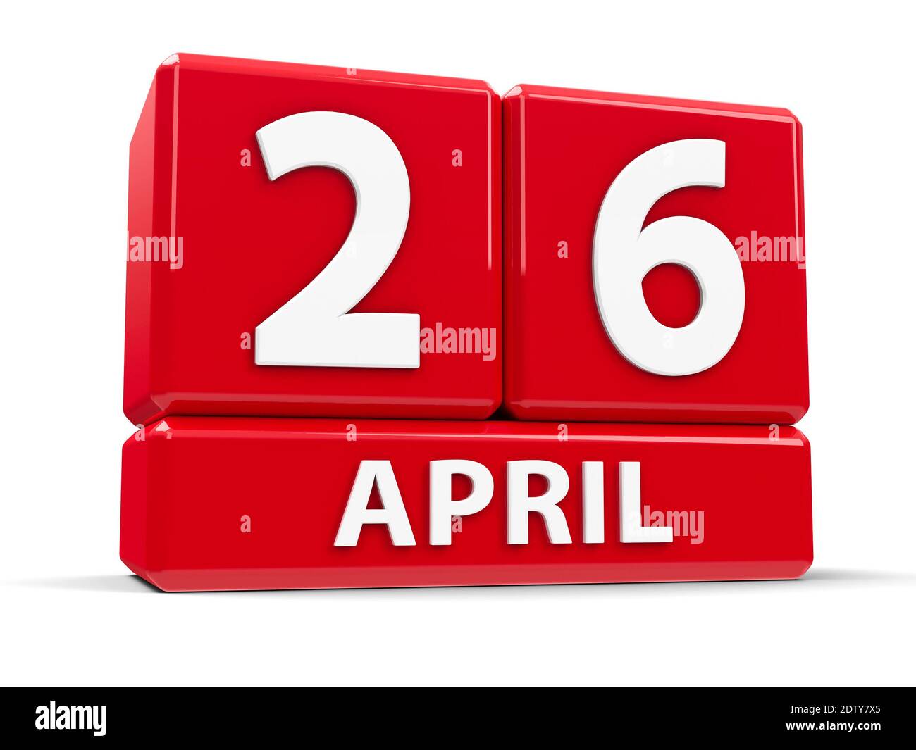 Red cubes - The Twenty Sixth of April - on a white table - World Intellectual Property Day, three-dimensional rendering, 3D illustration Stock Photo