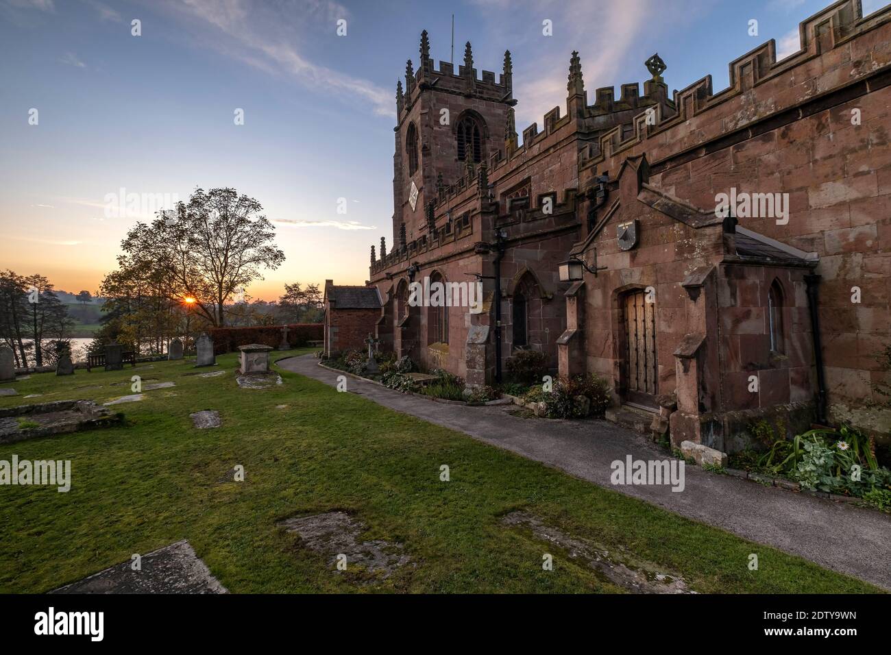 St Michael’s Church at Sunset, Marbury, Cheshire, England, UK Stock Photo