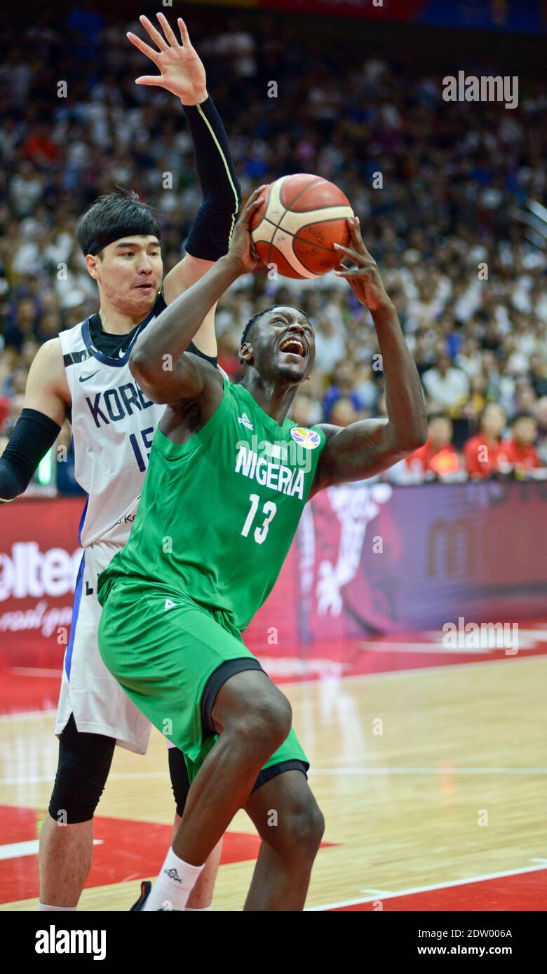 Talib Zanna (Nigeria) vs. South Korea. FIBA Basketball World Cup China 2019. First Round Stock Photo