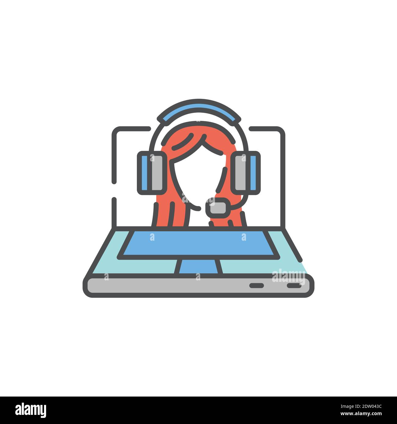 Podcast microphone laptop woman Stock Vector Images - Alamy