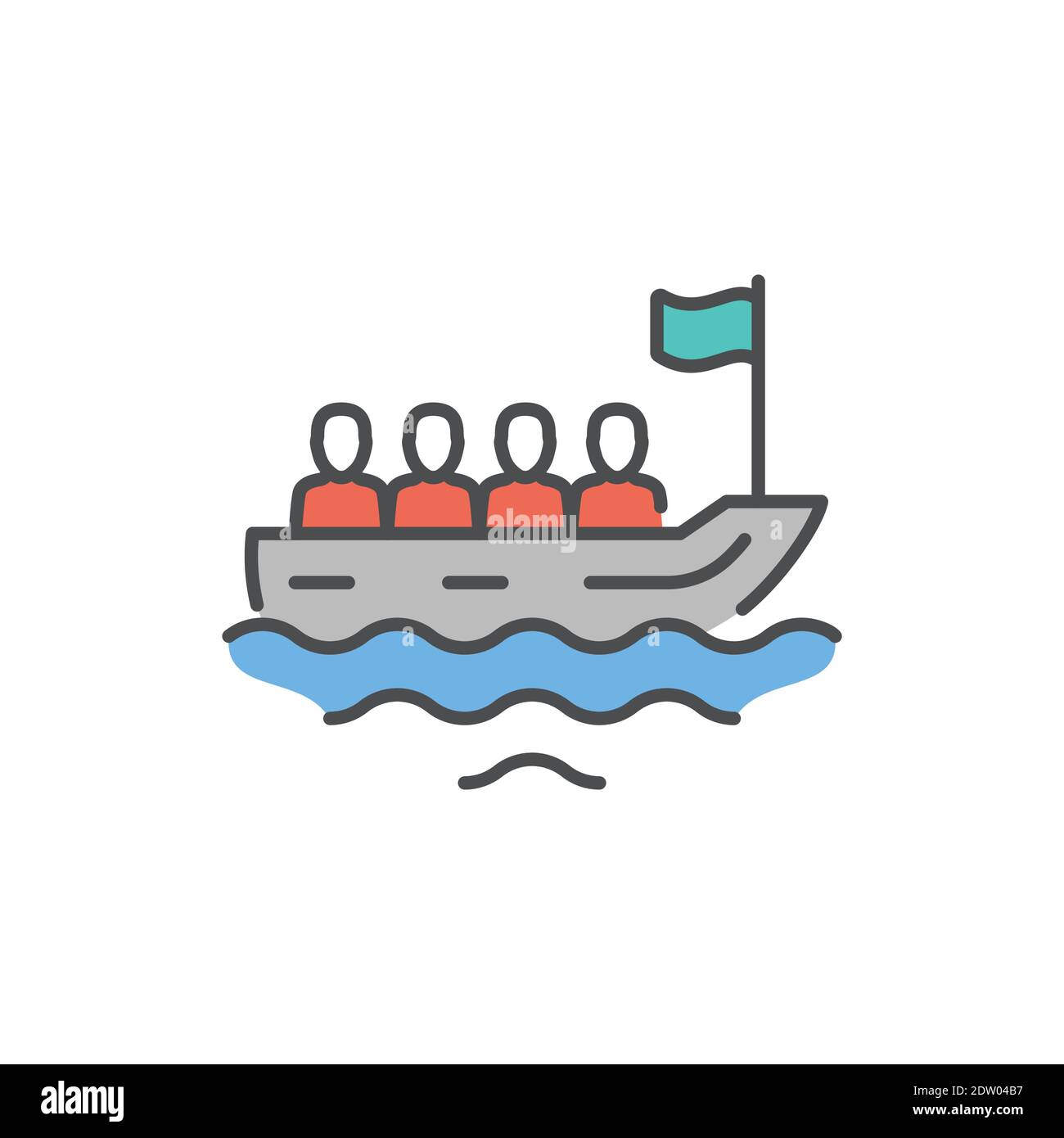 Boat transportation illegal immigrants color line icon. Editable stroke