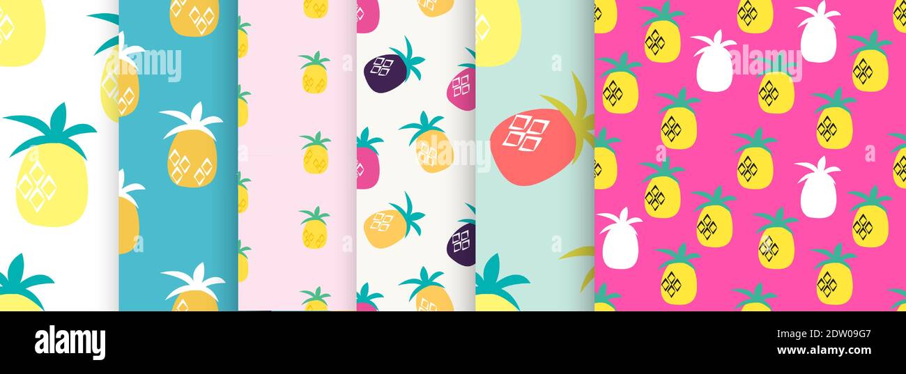 Pineapple seamless pattern background collection set. Vector ...