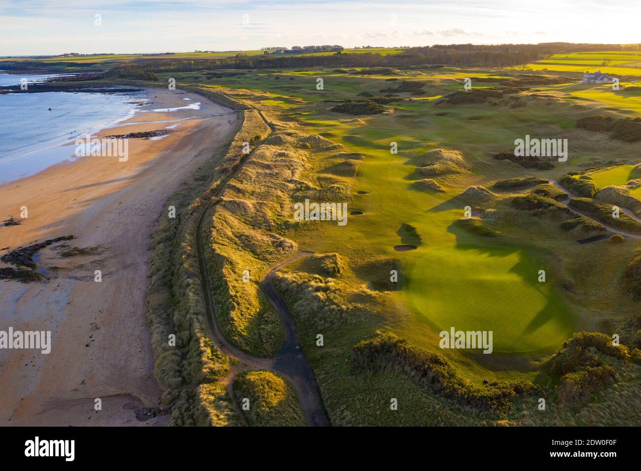Aerial view of Kingsbarns links golf course outside St Andrews in Fife, Scotland, UK Stock Photo