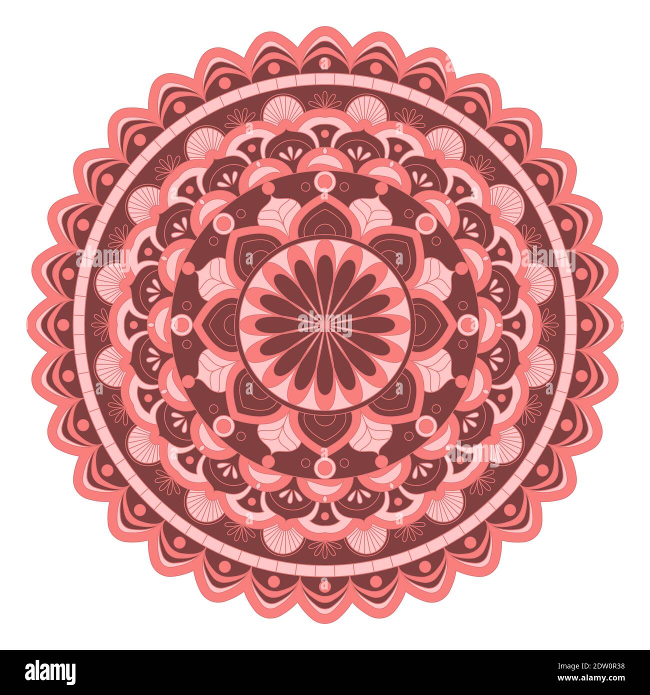 Mandala vector. A symmetrical round red monochrome ornament. Stock Vector