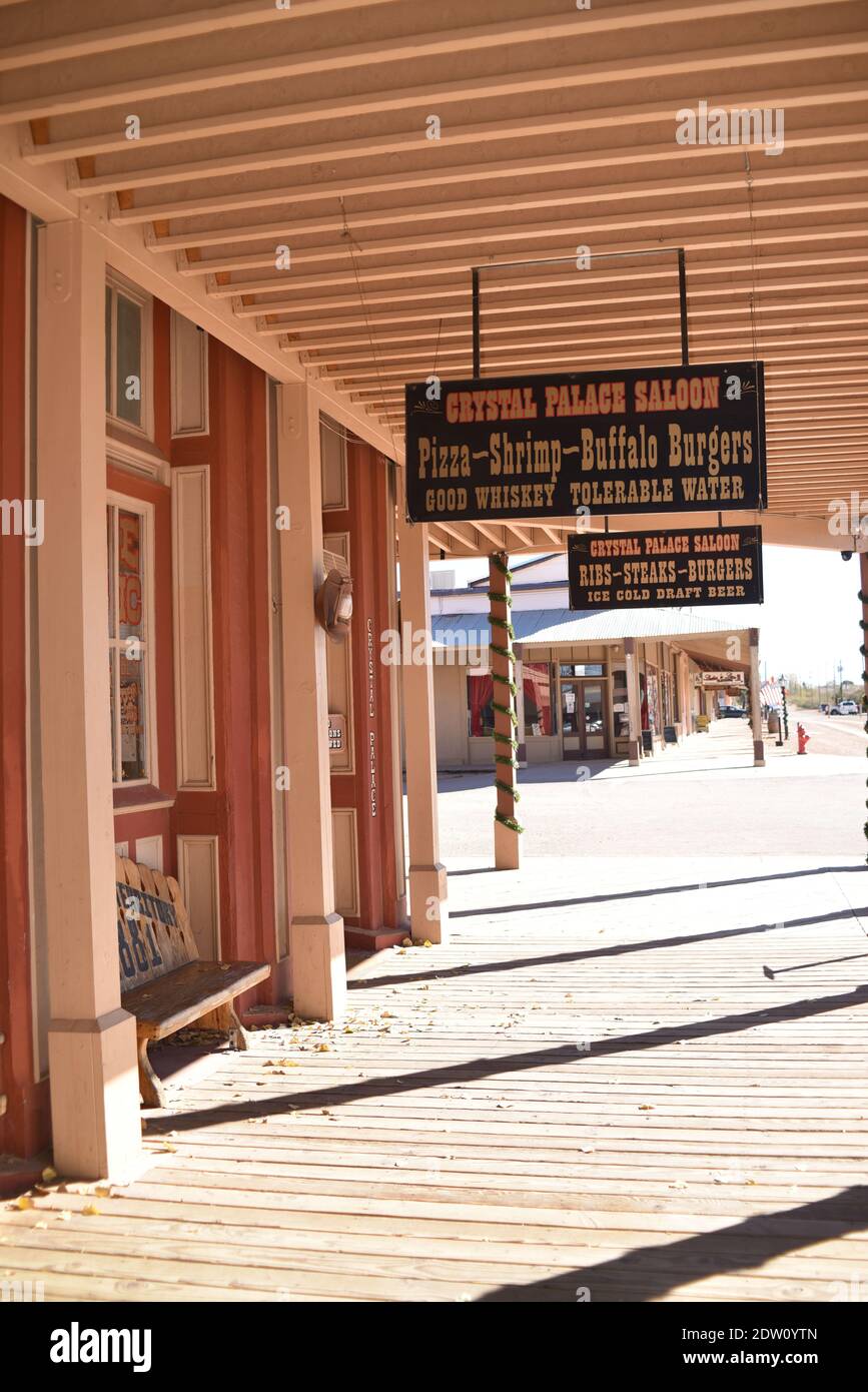 Tombstone, AZ. U.S.A. 12/15/2020.  Built circa 1879 as Golden Eagle Brewery. Rose from the 1882 fire as the Crystal Palace Saloon.  Beautiful bar Stock Photo