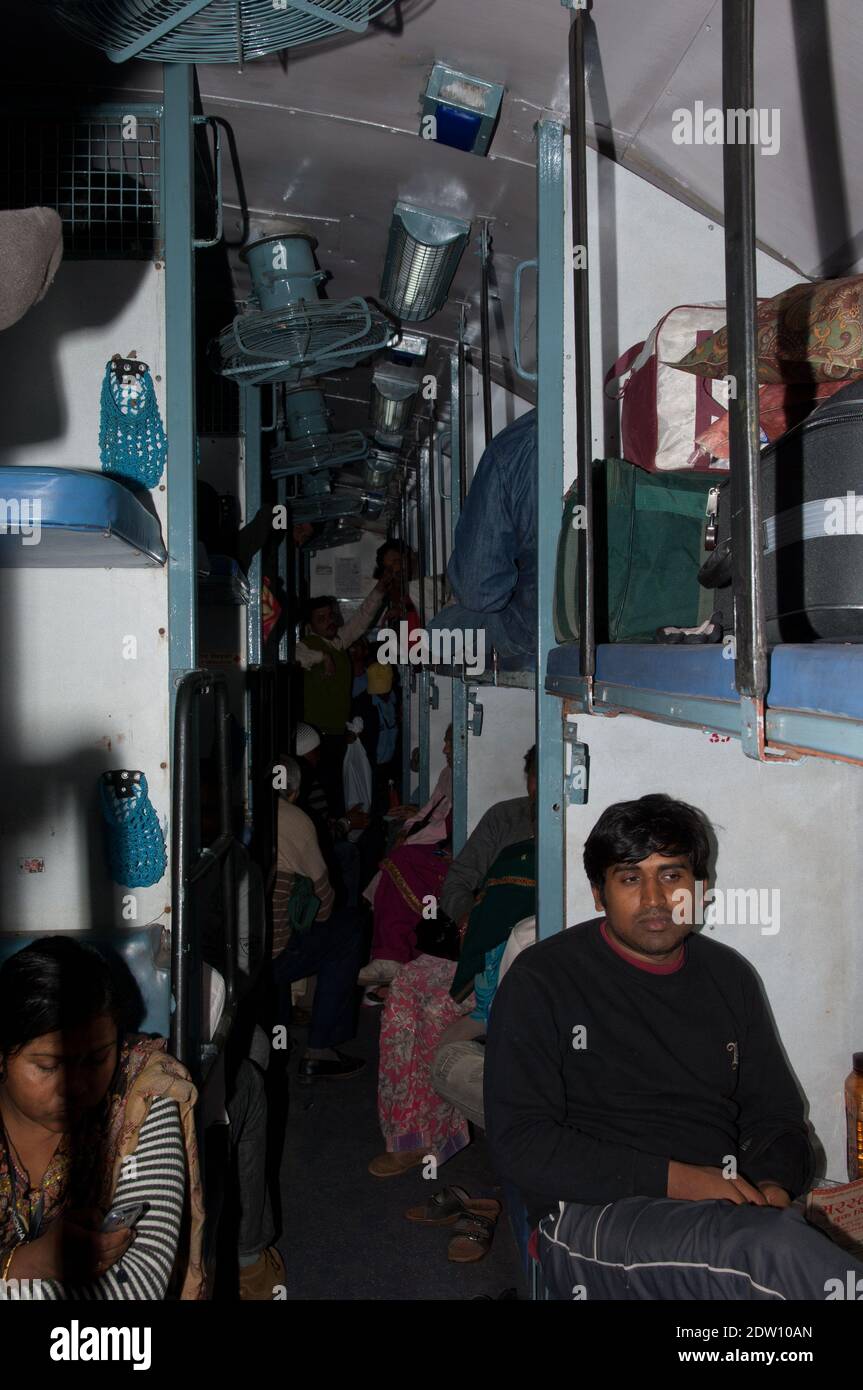Madhya Pradesh, India-January 27, 2010: inside of a Indian train. Stock Photo